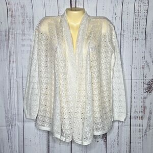 Islefield NWT Size M White Open Front Pointelle Knit Sweater Field Cardigan